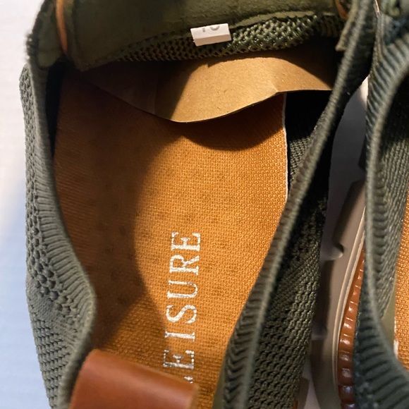 Mens Leisure Slip On Green Lace Up Lightweight Casual Dress Shoe 9.5 New - Picture 4 of 6